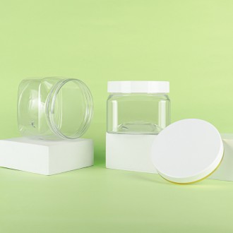 Wide Mouth 350ml Clear PET Plastic Square Cosmetics Scrub Jars With Gold Lid 500ml Empty Food Storage Container Jars Screw Cap
