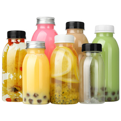 Clear Empty Food Grade PET Plastic Bottles for Juice Filling 12oz 350ml Round Shape Beverage Milk Tea Bottles with Cap