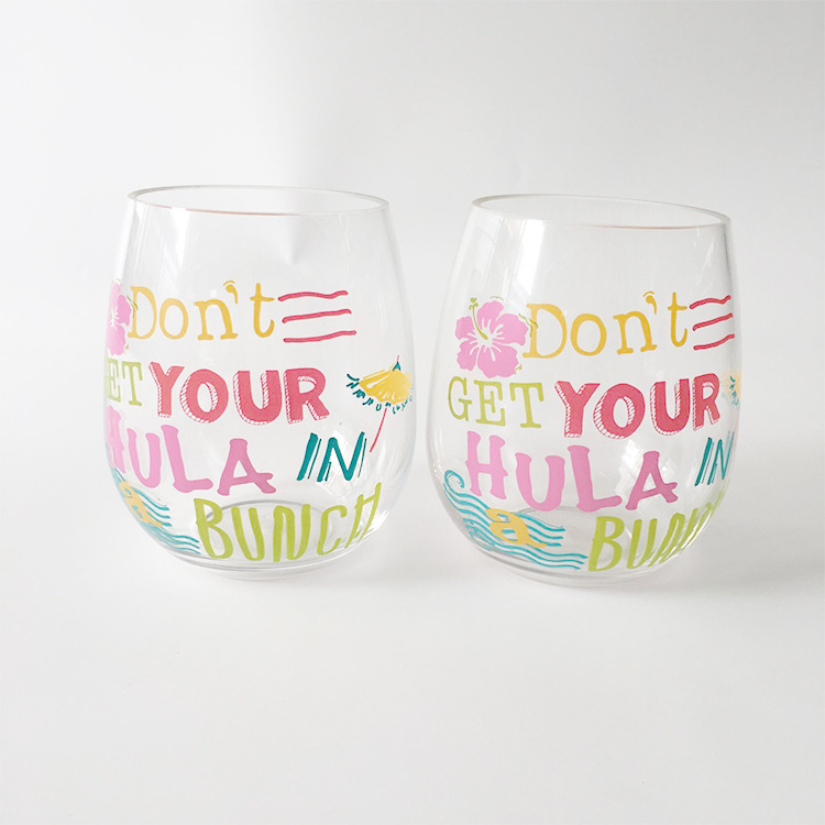 500ml 16oz Stemless Plastic Champagne Flutes Holder Thick Red Wine Drink Disposable Cocktail Cups Stemless Wine Glass with Logo