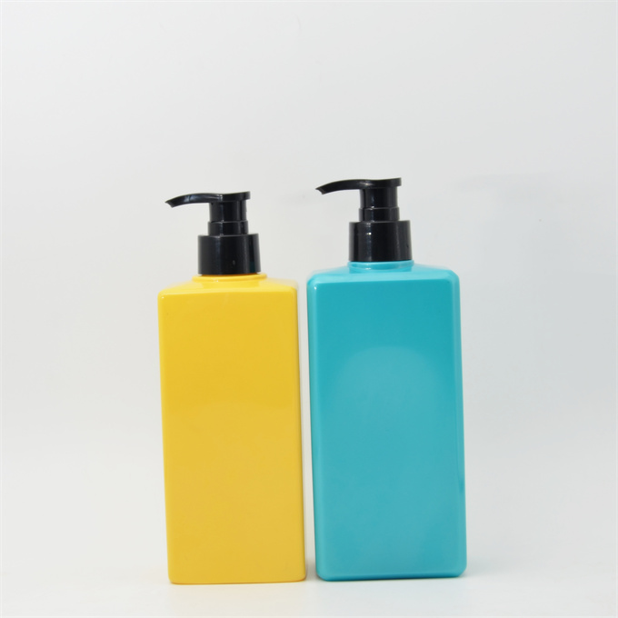 wholesale luxury blue pink clear PETG Plastic cosmetic body lotion bottles hotel square shape empty shampoo bottle
