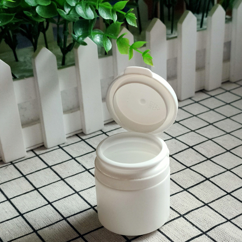 Empty white hdpe Chewing gum packaging container jar vitamin plastic bottle with pull ring cap