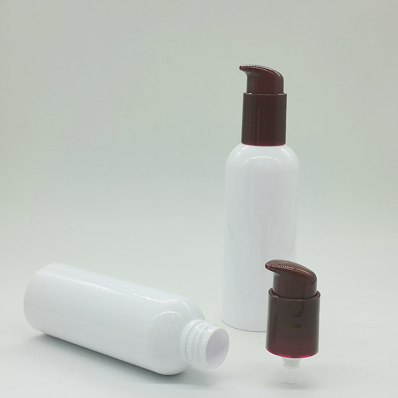 Luxury Cosmetic bottle packaging 120ml 4oz Plastic White Lotion Bottle 100ml With Pump Red pink lotion pump bottle