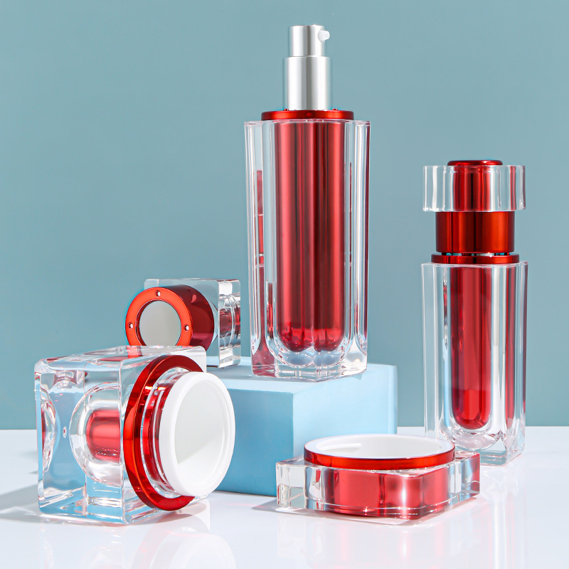 High-end Acrylic Airless Lotion Set Bottles 30ml 50ml Transparent Plastic Face Serum Essence Bottle Cosmetic Packaging Jars Set