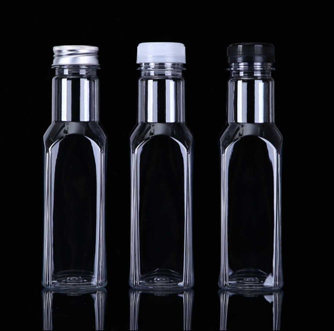 16oz PET Square Plastic Juice Bottles pitcher container with label tamper proof lid caps 500ml beverage drinks bottle