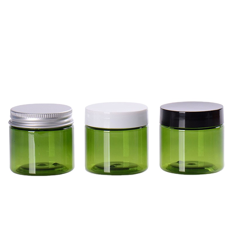 Wholesale Green Scrub Jar Cream Oil Jar 2oz 50g/50 ml PET Green Jars with Lids Hair Gel Skincare Cosmetic Packaging Containers