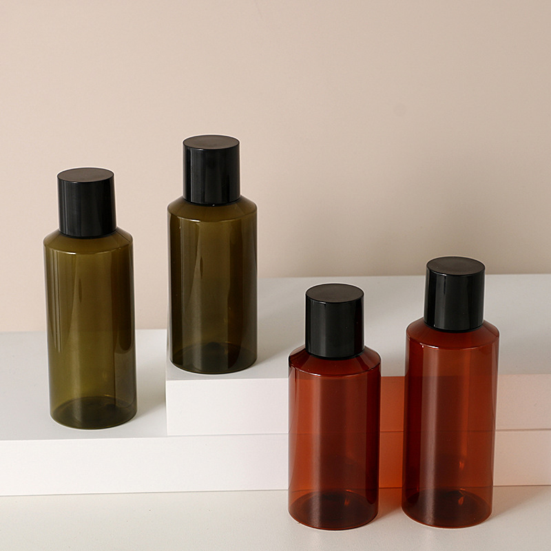 Matte Clear Green Screw Cap Boston Round Bottle for Essential Oil 100ml 150ml 200ml Recyclable Black Toner Bottles for skincare