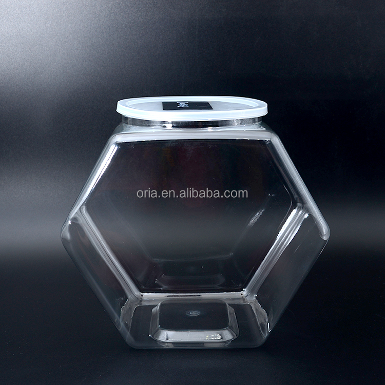 Food Grade Empty 380ml 500ml Clear Hexagon plastic jar Honey butter Dispenser For Home Storage Kitchen bottle