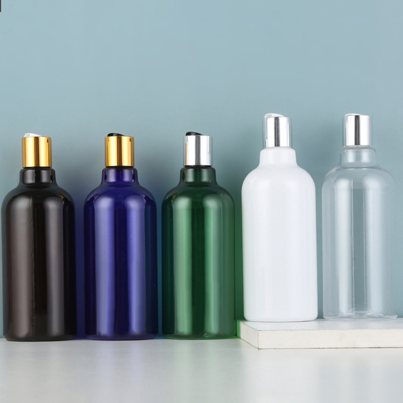 250ml 300ml 500ml Empty Round Plastic Shampoo Bottle Gold Press Cap Washing Cleaning Packaging Bottles Aluminum Disc Top Cover