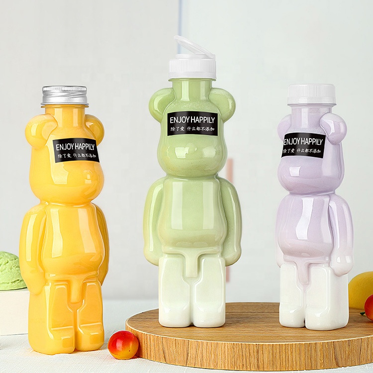 400ml 500ml 700ml Bear Bottle Drink Cold Drinks Fresh Juice Beverage PET Milk Bottle Animal Drink Milk Container with Cap