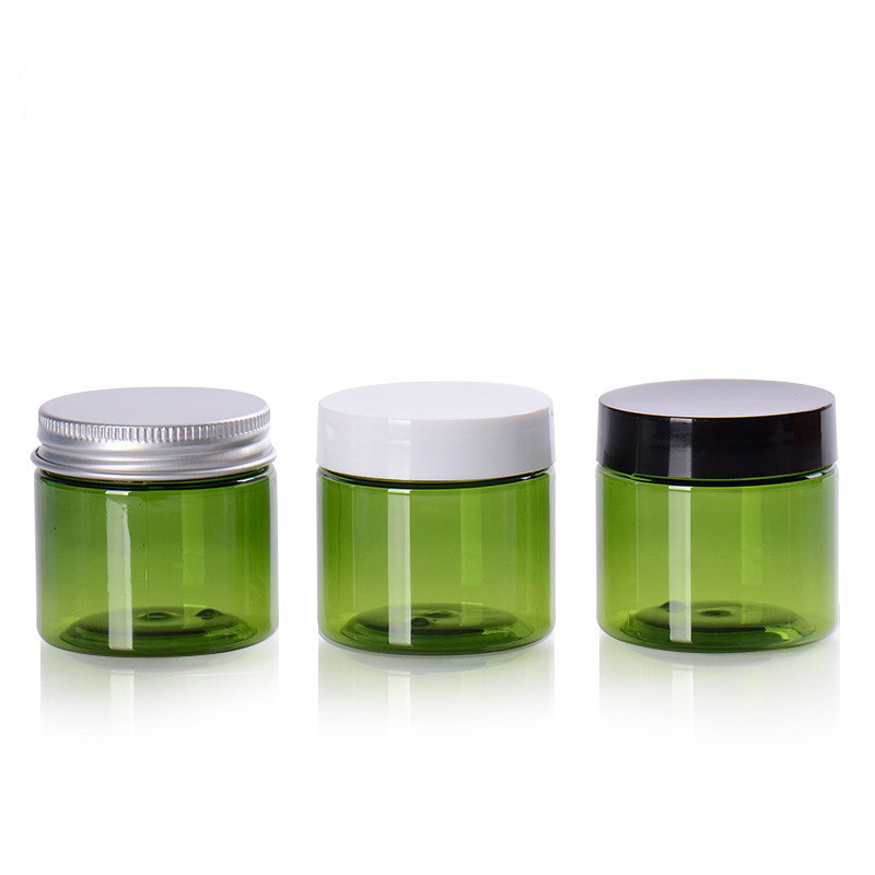PET Dark Green Cream Plastic Jars 50g/50ml/2oz with Black White Aluminium Lids Empty Cosmetic Gel Skincare Packaging Containers