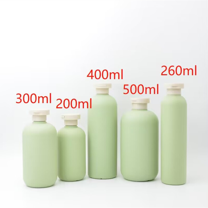 Luxury 500ml Frosted Matte Green Soft Touch Squeeze Hotel Shampoo Shower Gel Container HDPE Empty Plastic Bottle with Disc Cap