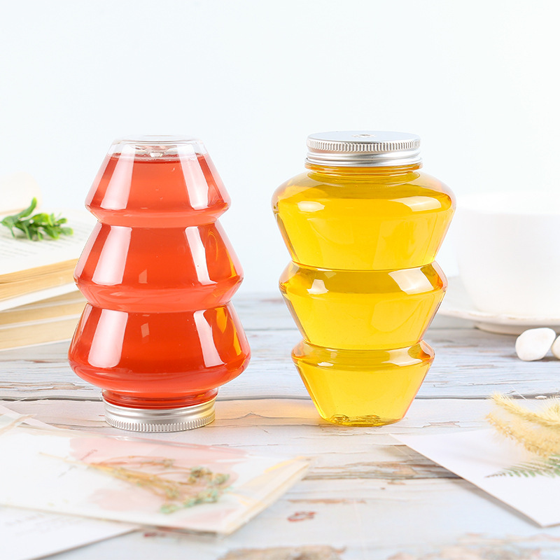 Plastic Juice Empty Jar 400ml 500ml Christmas Tree Clear Bottle Custom Print Logo for Cold Drink Milk Tea Coffee Milk with Cap