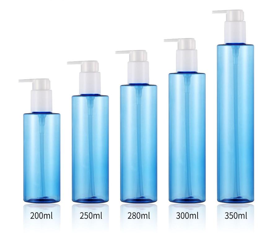 PET Plastic Lotion Pump Dispenser Bottle 200ml 250ml 300ml 350ml Body Wash Shampoo Bottle Flat Shoulder Slim Bottles
