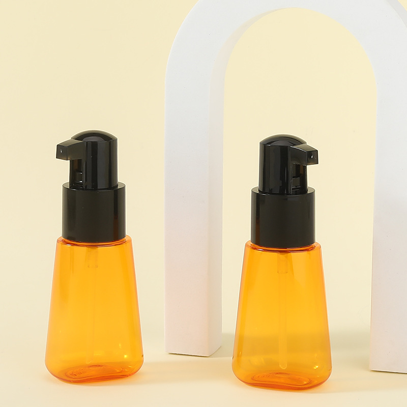 70ml Yellow Transparent Skin Care Essential Hair Oil Serum Bottle Cosmetics plastic packaging bottles With black pump Dispenser