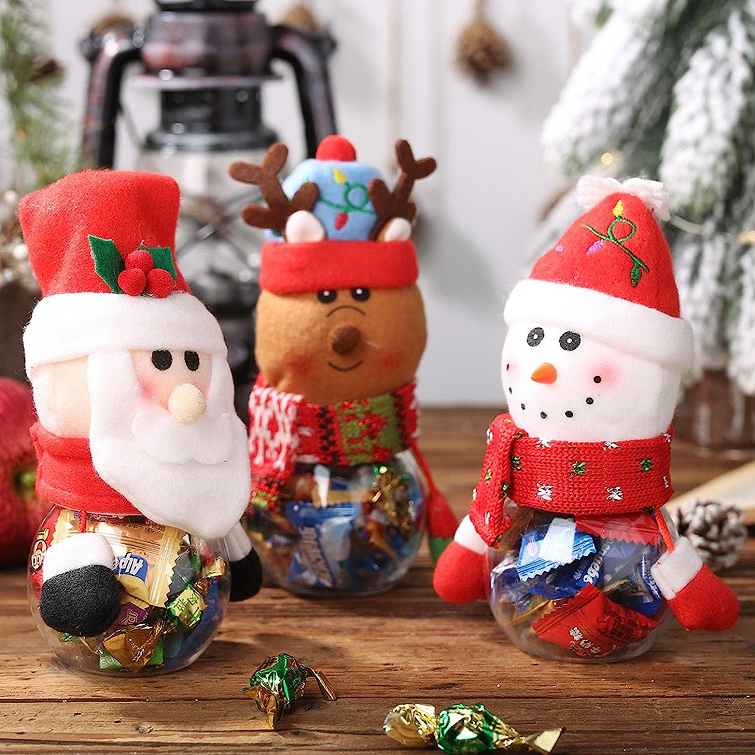 Cute Christmas Candy Jar 100ml 200ml 300ml  Santa Snowman Plush Decoration Mini Bottle Plastic Juice Snack Can Christmas Gift