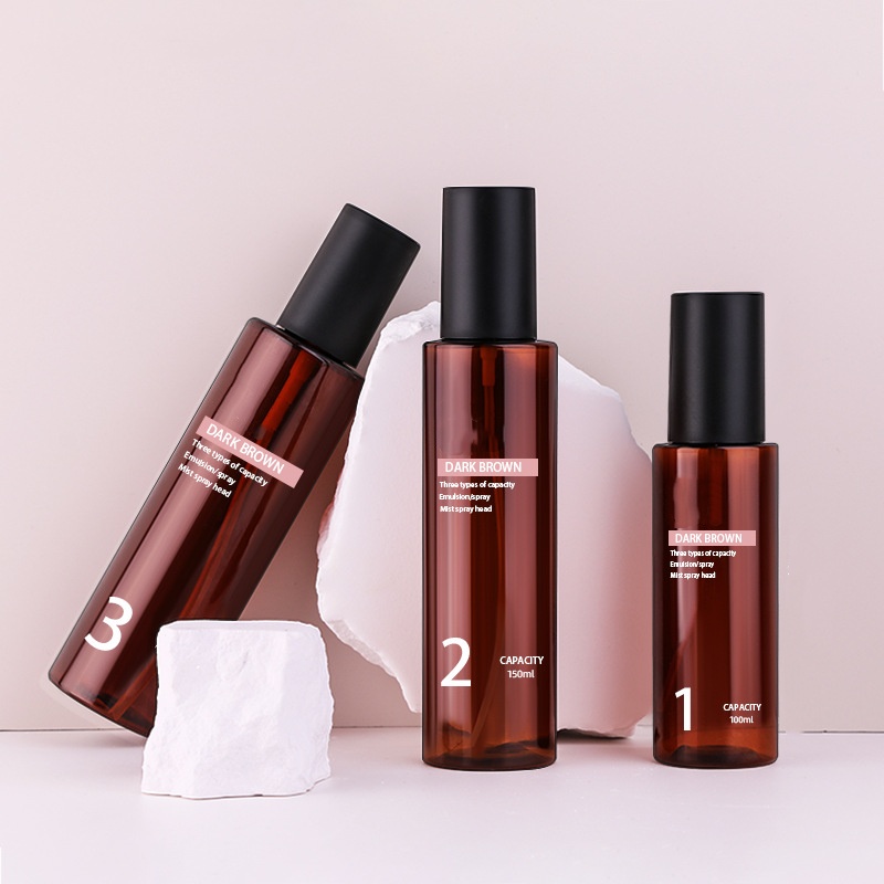 Custom Hair Dark Amber Spray Bottle Perfume 100ml 150ml 200ml Plastic Matte Black Makeup Setting Frosted Spray Bottle Fine Mist