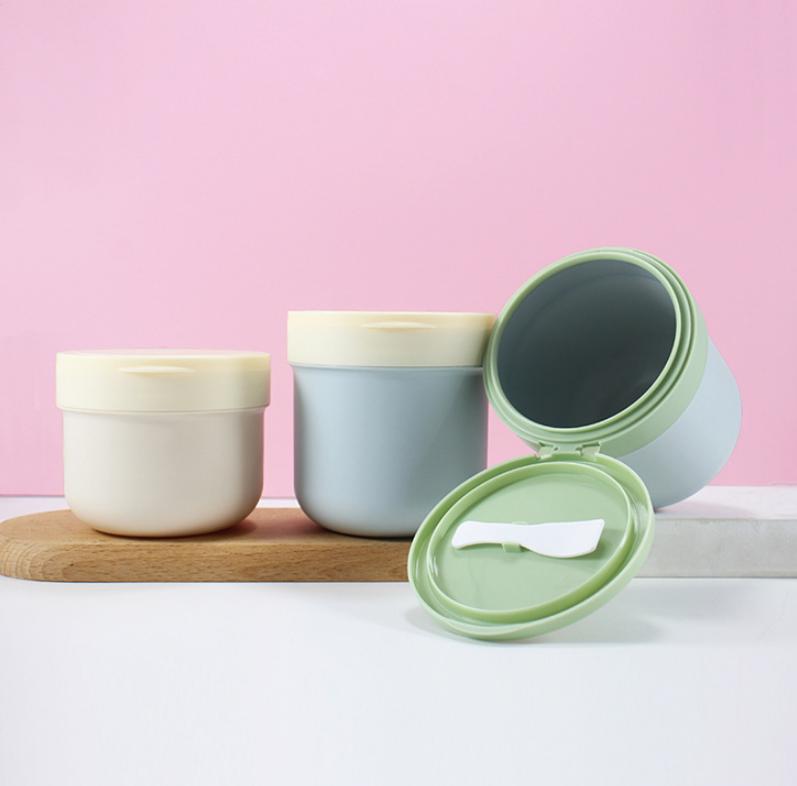 2024 New Color 300g 400g Clamshell Scrub Jars With Spoon PP Cosmetics Jar Flip Lid Face Masque Mud Hair Cream Body Scrubs Jar