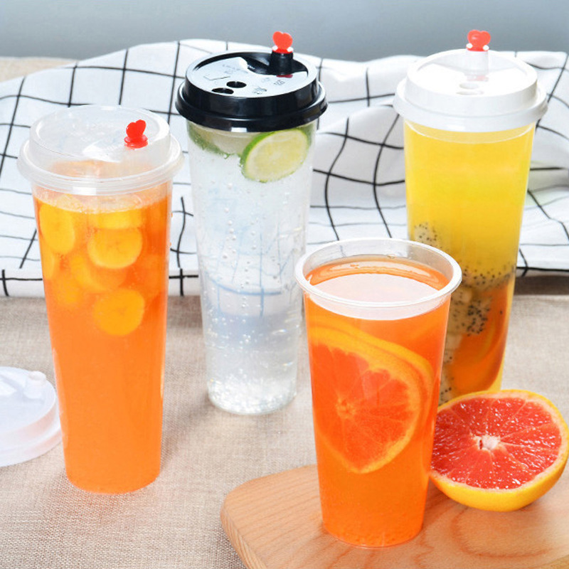 12oz 20oz 24oz Plastic Cups Custom Printed Logo Clear Juice Bottle boba/milk U Cup PP PET Empty Clear Bottles with Lids