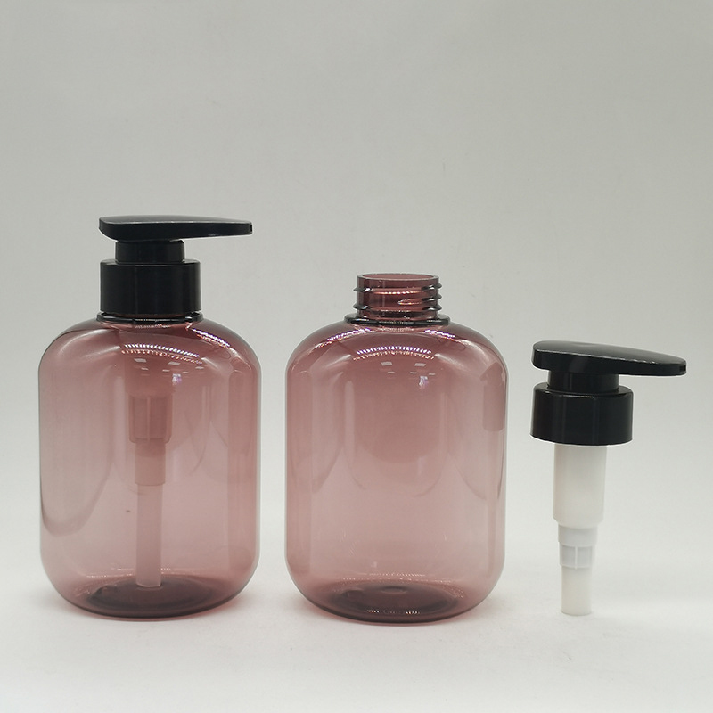 250ml 300ml 350ml 500ml Round Plastic Clear Purple Pink Shampoo Bottle Pump Customize Body Wash Bottles Lotion Cream Packaging