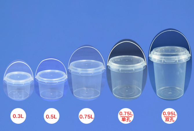 24oz 32oz Empty plastic bucket bottle PP cup Fruits Container PP Clear Bucket Cups With Lid Handle