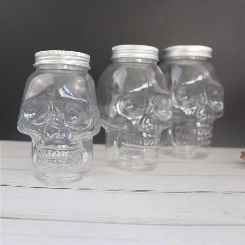 350ml 500ml 800ml Plastic Skull Bottle Wide Mouth Skull Head Juice Jar for Vodka Shot Whiskey Wine Drinking Storage Container