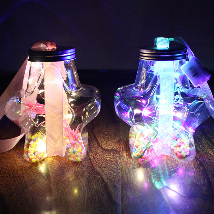 PET Plastic Five Pointed Star Shape Bottle 80ml 200ml 350ml with Lids Juice Drink Containers Bubble Tea Boba Cups