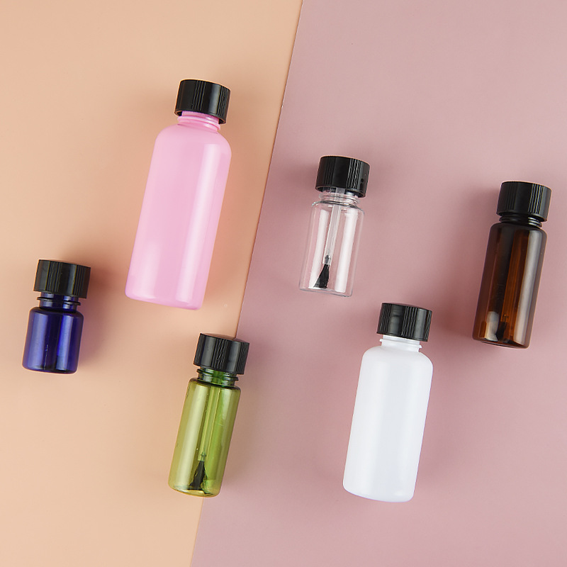 5ml 10ml 15ml 30ml 50ml Empty PET nail polish paint dispenser bottle with brush lid sealing glue bottle