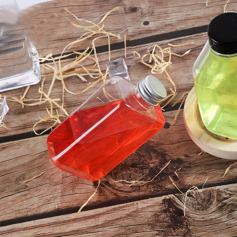 300ml Pet Square Beverage Bottle Plastic Ins Juice Coffee Wine Rectangle Milk Tea Bottle  Beverage Bottles For Juice
