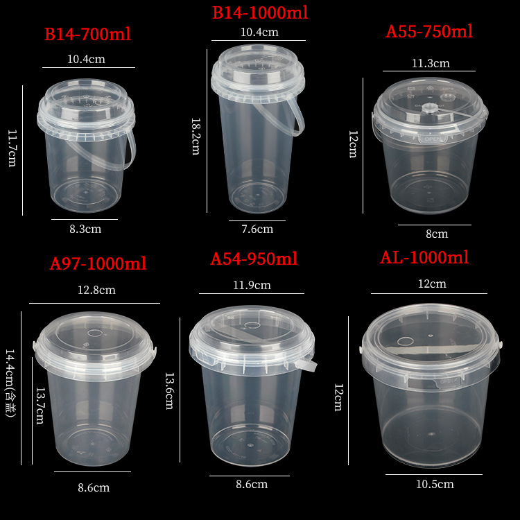 Wholesale 700ml 750ml 950ml 1000ml Disposable Plastic Portable Fruit Cup Transparent Bucket Juice Containers for Beverage Shop