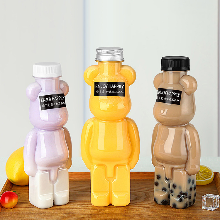 500ml 16oz Clear Plastic Bear Drink Bottle for Iced Coffee Cold Water Boba Juice Beverage Containers Packed Takeaway New Shape