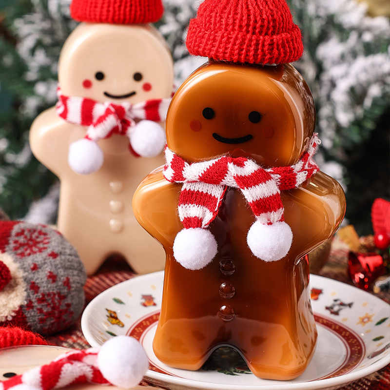 500ml Christmas Gingerbread Man Disposable Mineral Water Bottle Juice Beverage Plastic Bottle