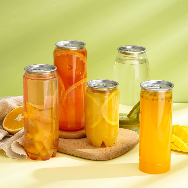 Plastic Juice Can 400ml Clear Round Custom Drinking Packaging Container Custom logo Cup for Cold Drink Beverage