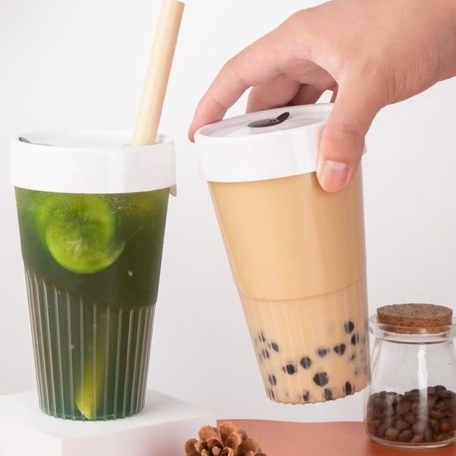 Round 500ml Disposable Injection Cups with Lids and Straws Hot Fill PP Plastic Juice Coffee Syrup Bottle Bubble MilkTea Boba Cup