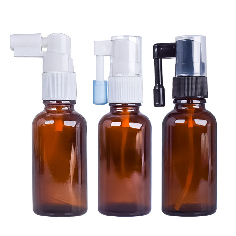 hdpe amber Empty pharmaceutical oral nasal throat mist spray bottle with long nozzle
