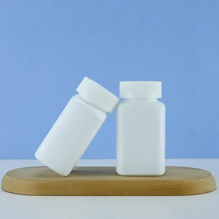 HDPE White Medicine Bottle With Lids 100ml Square  Capsule Bottle With Child Safety Cap CRC Cap Push Down & Turn To Open Lid