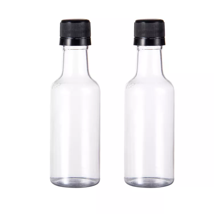 Custom 1.7 fl oz Small Whisky Whiskey Bottle Empty PET Plastic Alcohol Shot Wine Mini Liquor Bottles 50ml with Tamper Proof Caps