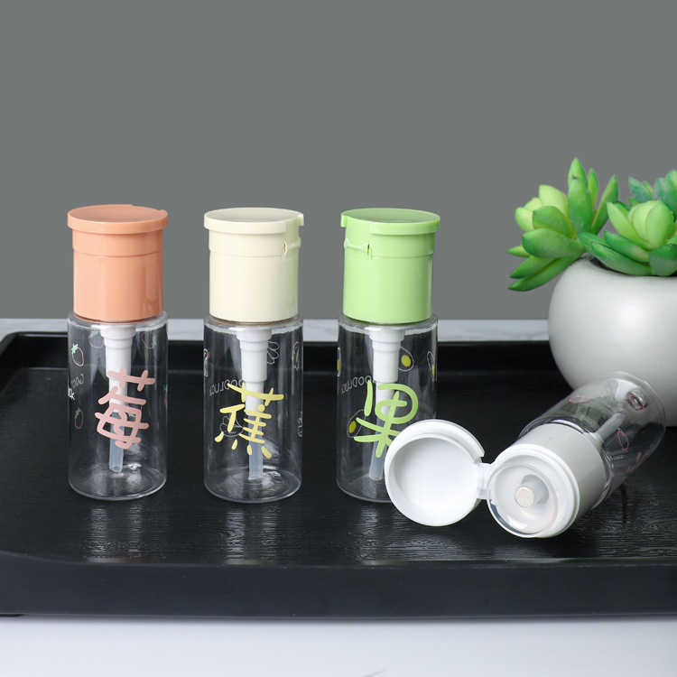 Makeup remover bottle cosmetic liquid cleaner container 30ml 50ml nail oil package customize plastic press pump with flip lid