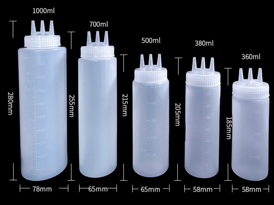 360ml 500ml 700ml 1000ml 24oz 32oz PE Empty Soft Touch Translucent Condiment Squeeze Bottle Sauce Food Grade with 3 Hole Nozzle