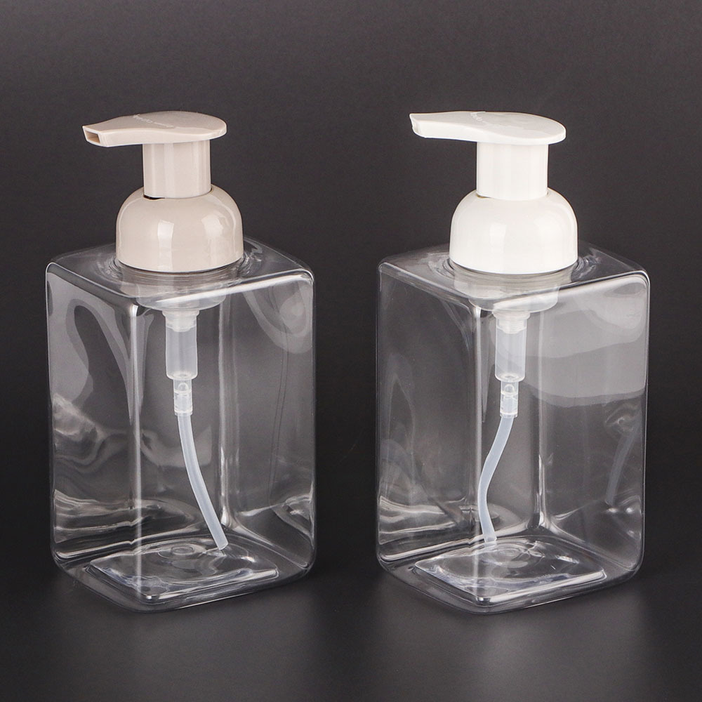 Square Green Foam Bottle 150ml 200ml 250ml  PET PETG Facial Cleanser Mousse Foaming Pump Bottle Cosmetics package Foam container