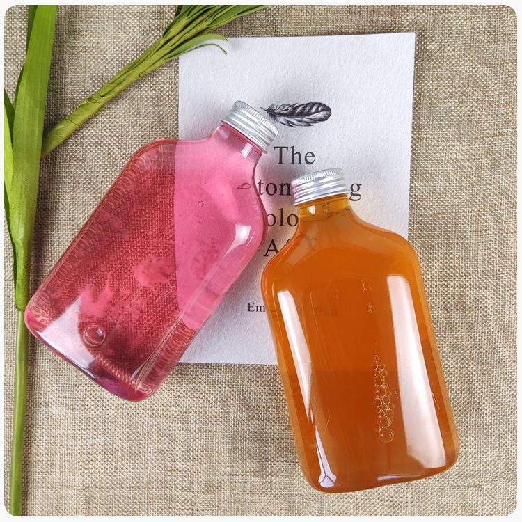 200ml Coffee Bottle Plastic PET Orange Juice Flat Bottle Plastic Cold Brew Tea Milk Tea Fruit Liquor Wine Beverage Bottle