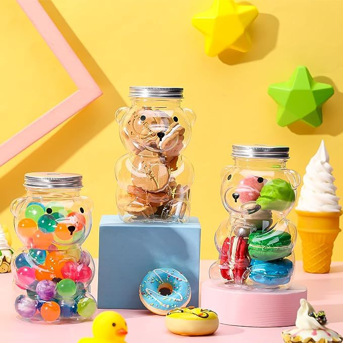 Plastic Juice Empty Jar Cute Bear Clear Bottle 300ml 500ml Custom Print Logo Cup for Cold Drink Milk Tea Coffee Milk with Cap