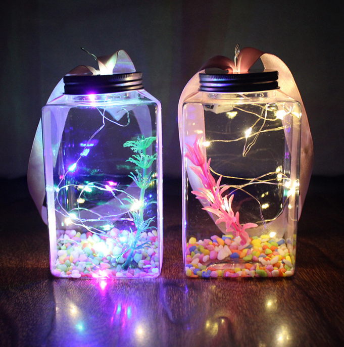 Plastic square desktop fish tank five star shape juice beverage boba milk bottles full set of materials night market