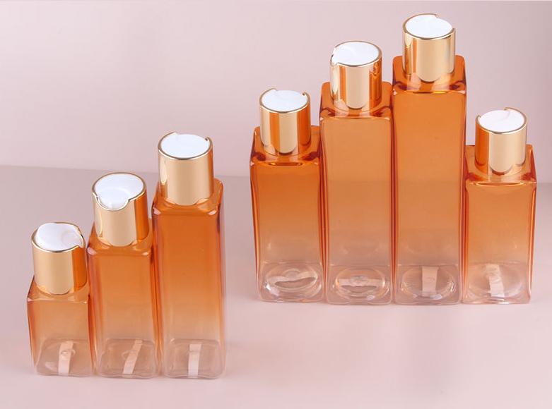 Luxury Frosted Gradient Color Clear Square Bottles for Lotion 40ml 60ml 80ml 100ml 120ml PET Plastic Shampoo Bottle Disc Top Cap