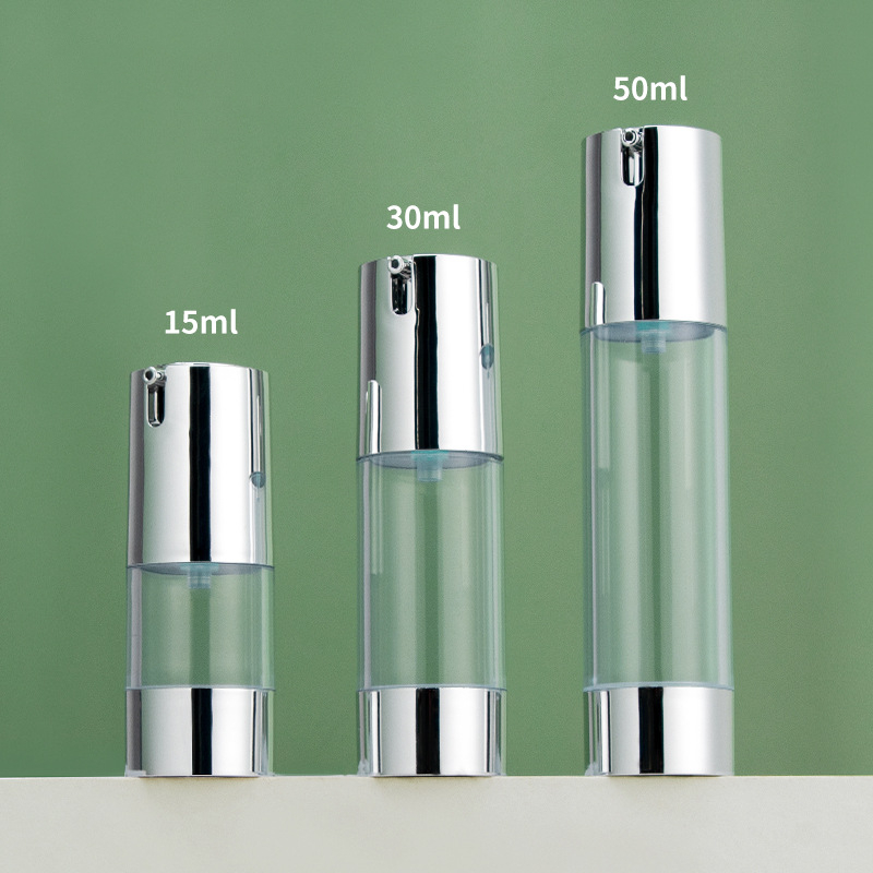 Luxury 15ml 30ml 50ml Silver White Airless cosmetics lotion press pump bottle AS plastic Essence Serum Eye Cream dispenser