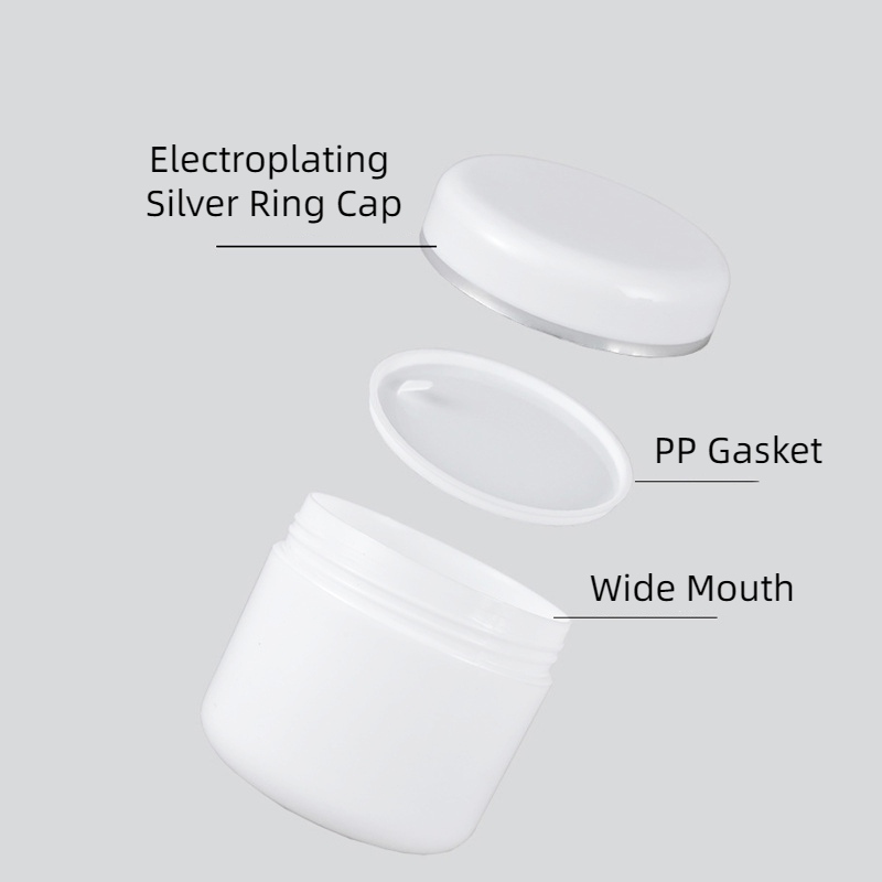 pp jar 100ml 150ml 200ml Luxury Cosmetic plastic Double Layer PP White Cream Jars With Silver Ring Cap Face Serum Mask Bottle