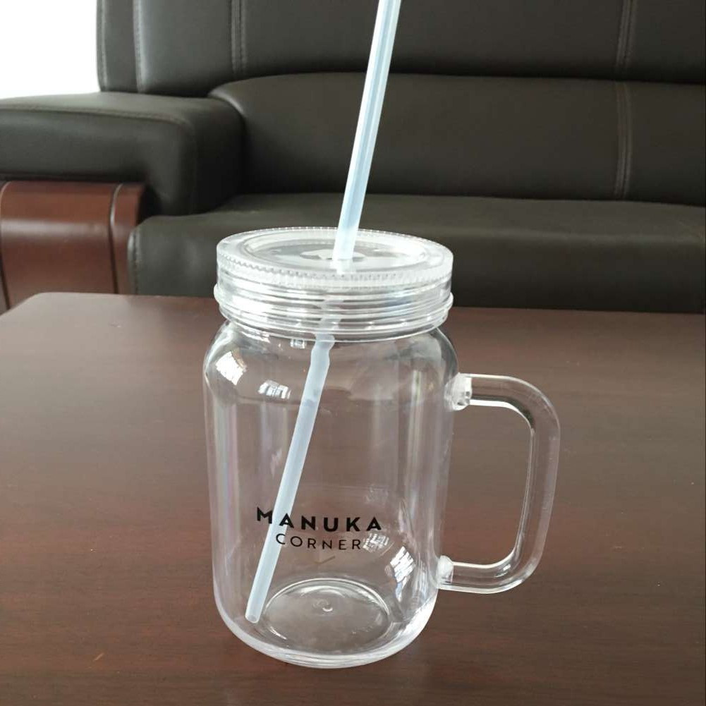 Wholesale custom PS plastic wide mouth mason jars with lids and straws handle 4oz 8oz 12oz 16oz 24oz 32 oz mason cups for juice