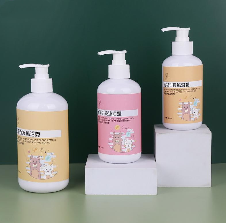 Factory directly supply 300ml 500ML PET shower gel PET plastic bottle Round square cat and dog shower gel bottle