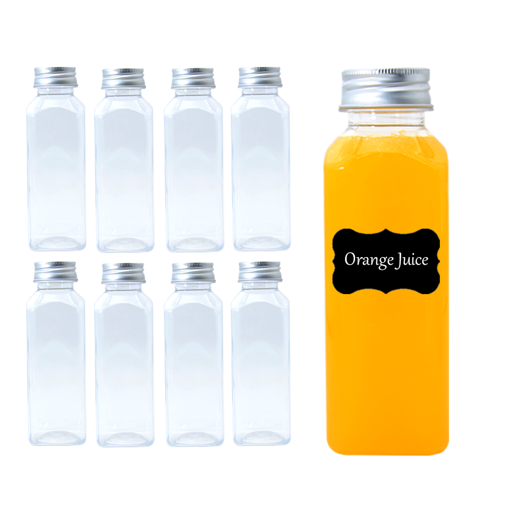 Eco-friendly100ML 250ML 300ML 350ML Custom square clear PET plastic juice bottle with lid wholesaler plastic juice bottles