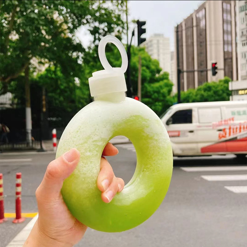 500ml cute round shape PP high temperature resistant Donut Shape Cup Milk Tea Juice PP Plastic Bottle