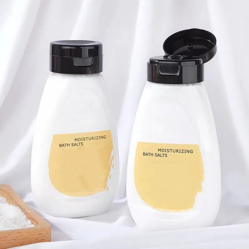 New 250ml 300ml Moisturizing Bath Salts Squeeze Bottle Flip Top Cap PE Plastic Cosmetics Lotion Dispenser Bottle Custom Label